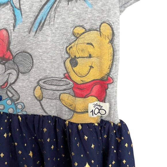 Disney 100 Girls Hooded Dress With Minnie Pooh Sulley & Alice Print Gray/Navy Go - Picture 2 of 4